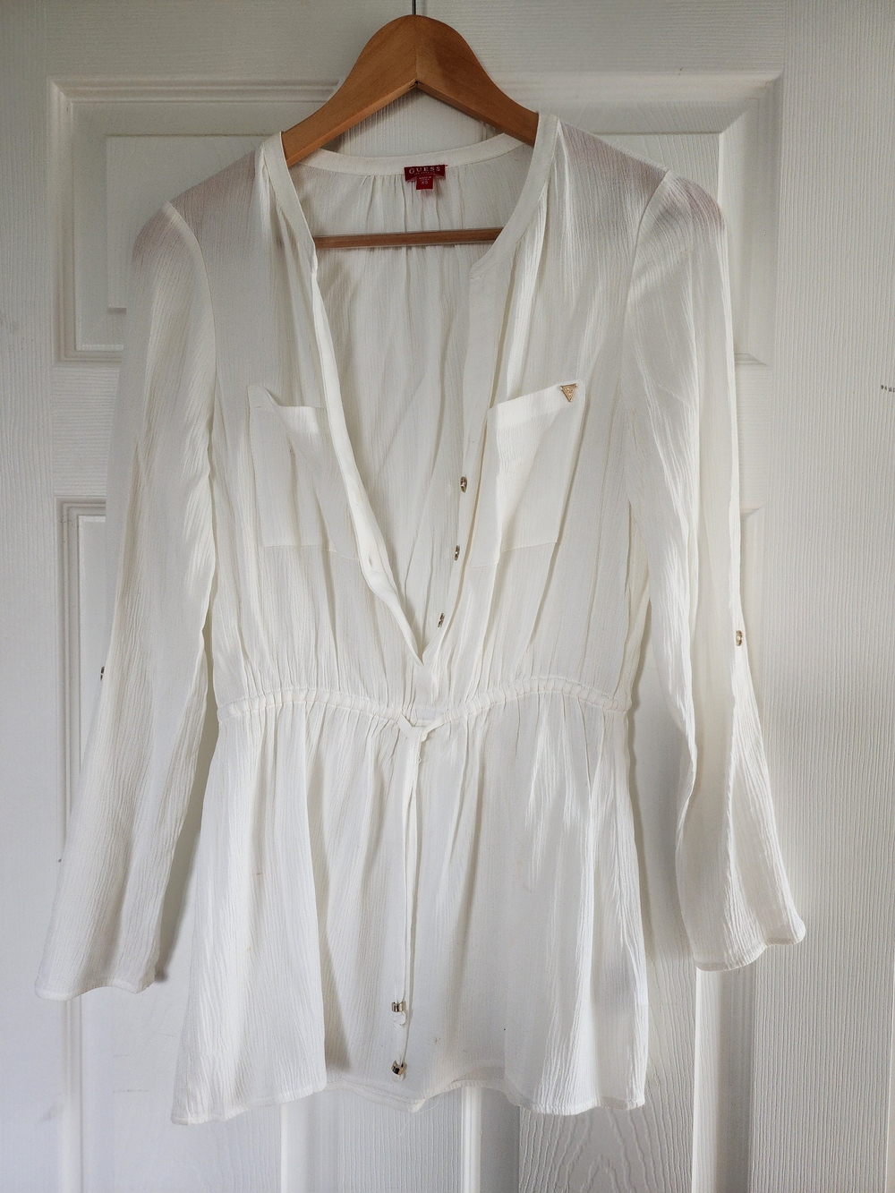 Guess White Lightweight Peasant Blouse